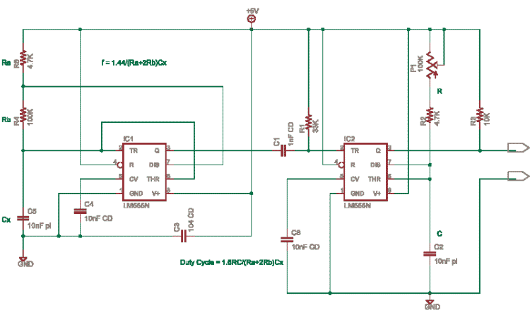 Fixed
            frequency Variable duty cycle with 555