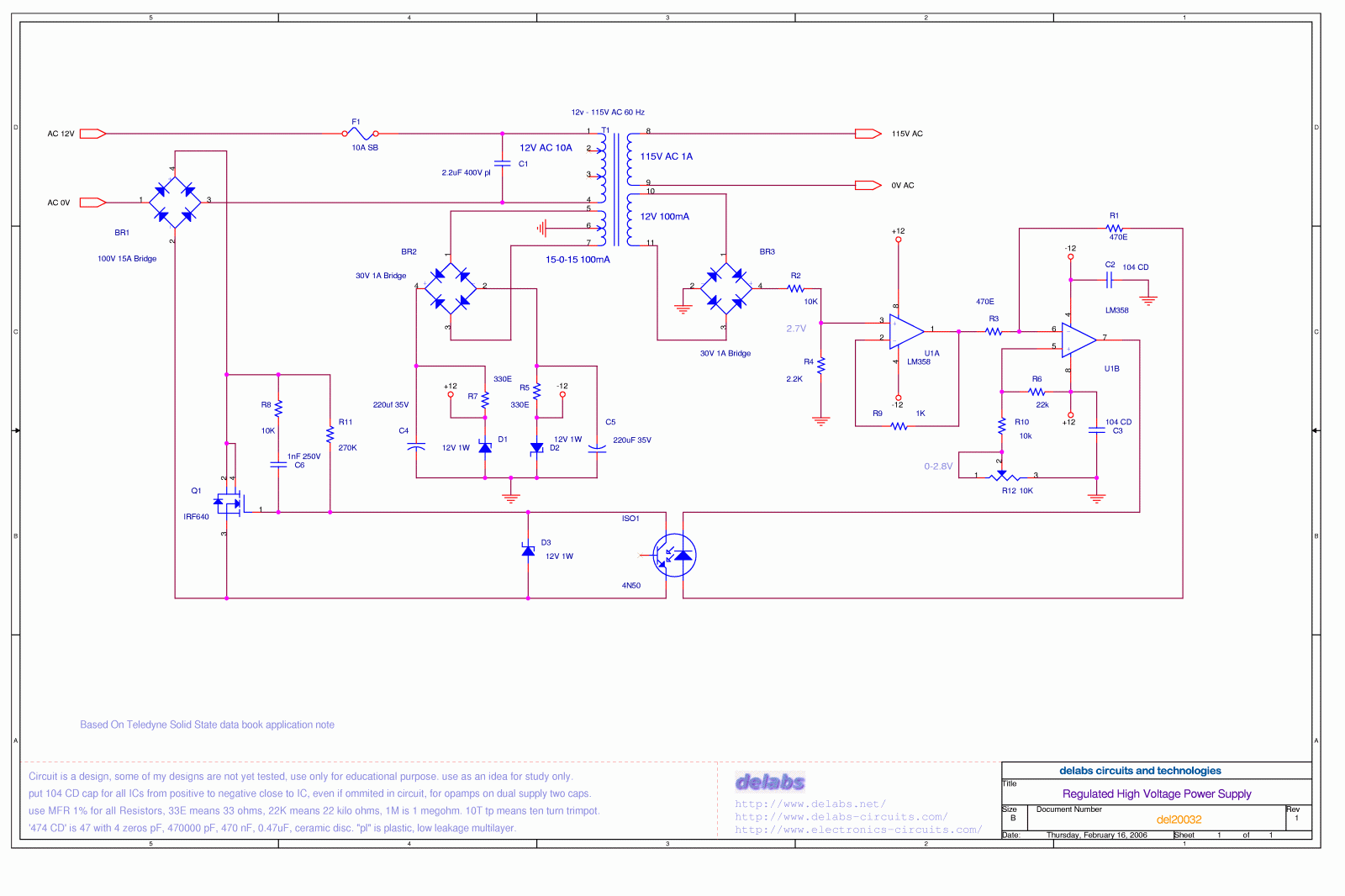 Regulated High Voltage Power Supply - del20032 ammeter schematic diagram 